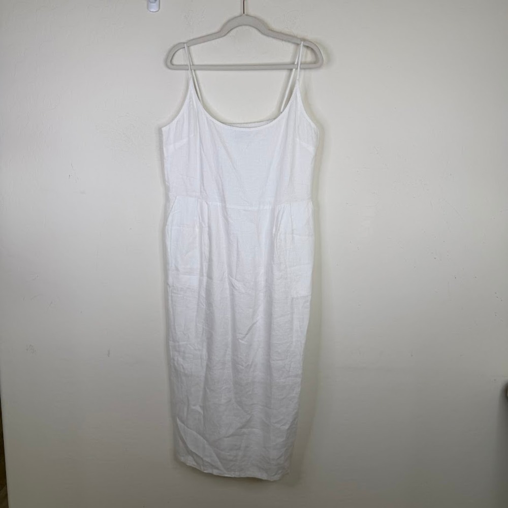 Quince‎ Linen Scoop Neck Midi Sundress White Coastal Beachy Resort Wear Size XL - Picture 4 of 16